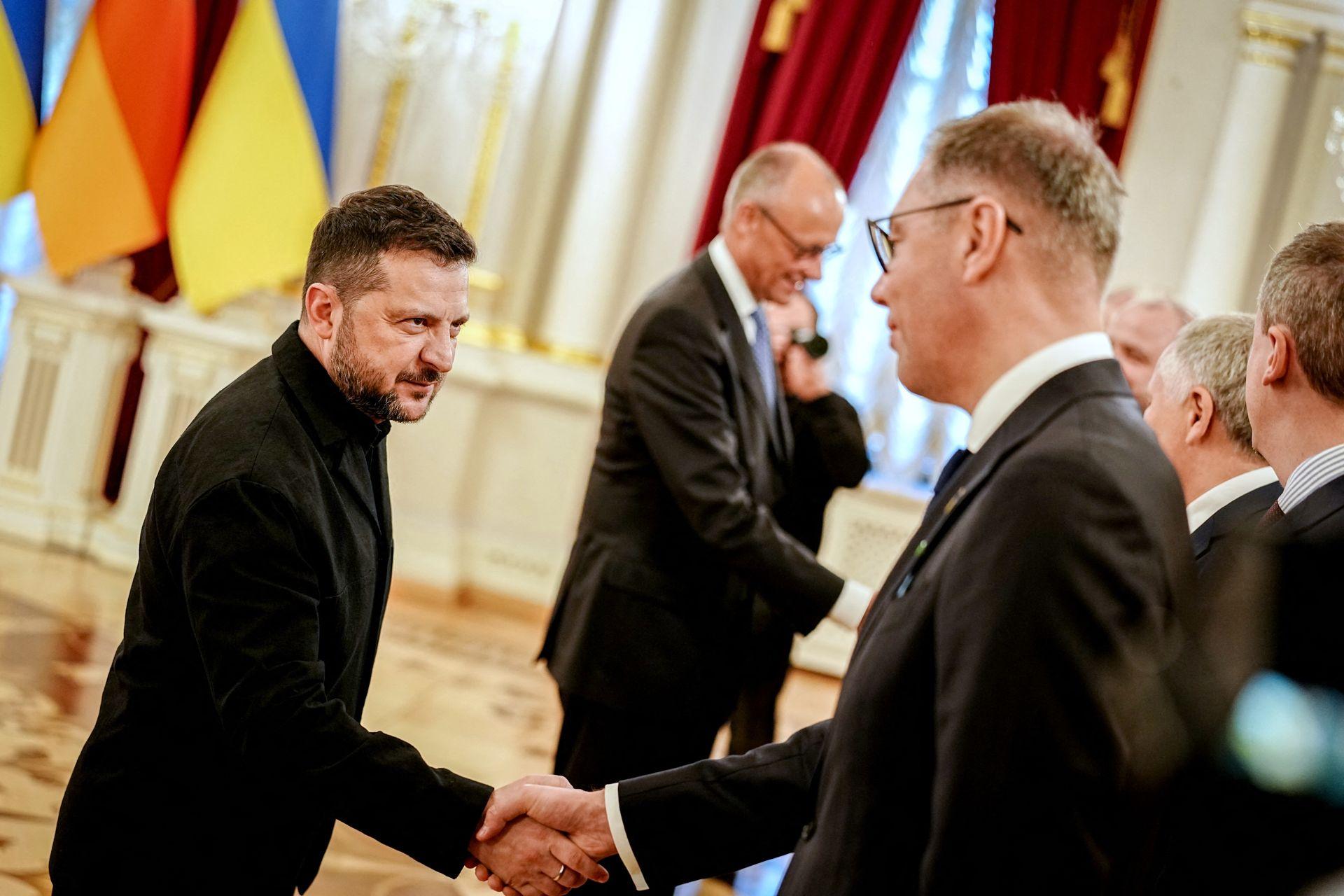 Volodymyr Zelensky welcomes German Chancellor Friedrich Merz in Kyiv on October 4, 2026
