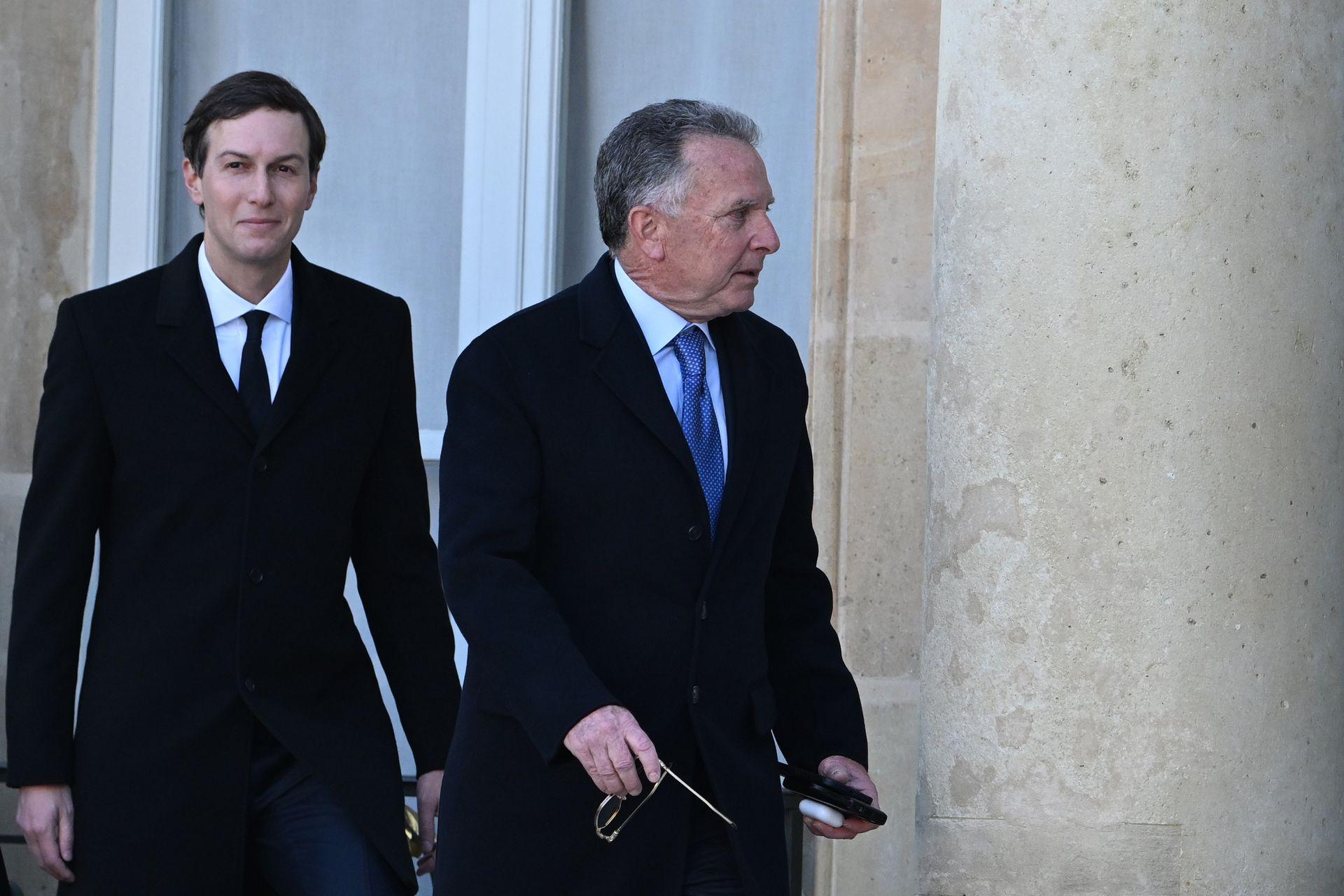 U.S. envoys Steve Witkoff and Jared Kushner arrive at the Elysee Palace in Paris in January 2026
